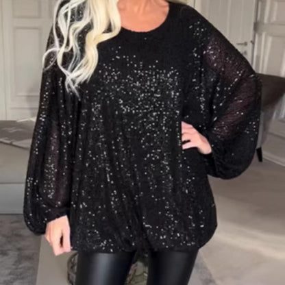 🎅Christmas Specials🎁Round Neck Sequin Long Sleeve Loose Top