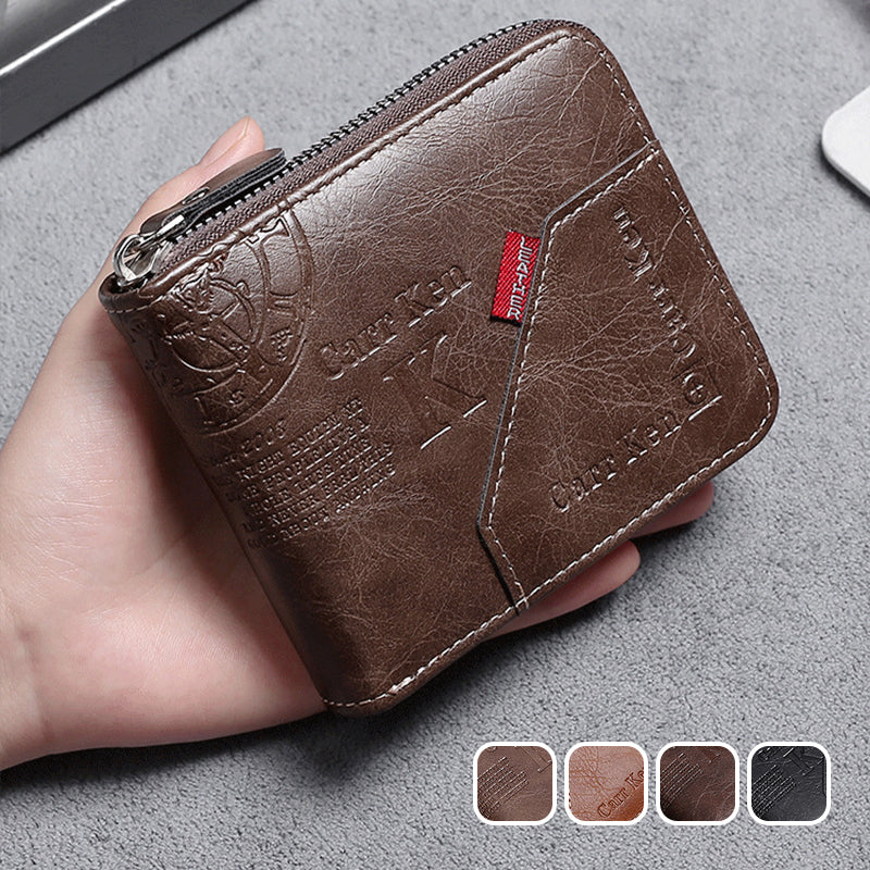 Men's Fashion Full-Zipper PU Leather Short Wallet with Multiple Card Slots