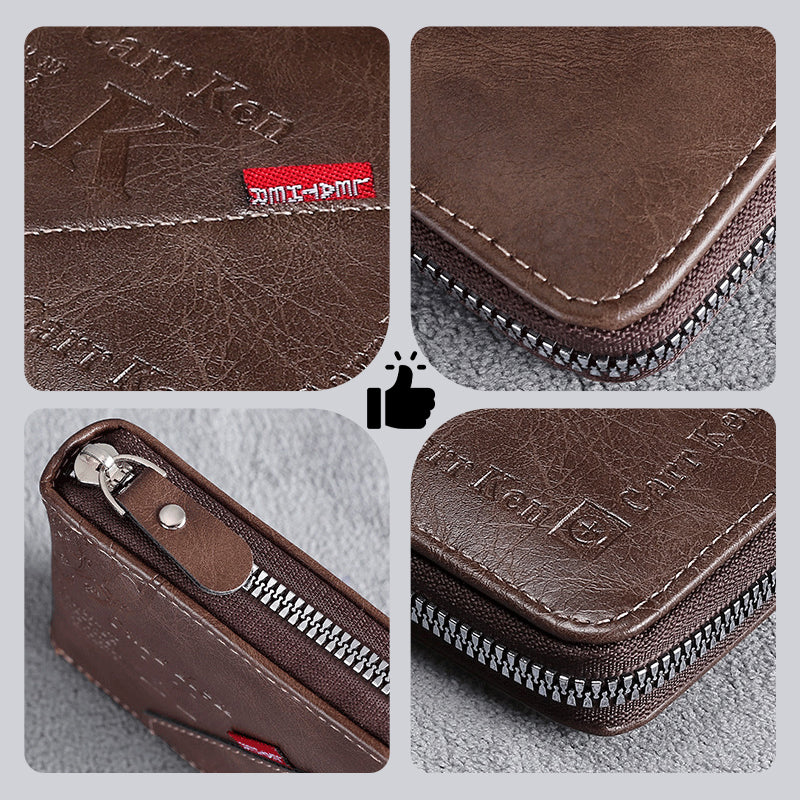 Men's Fashion Full-Zipper PU Leather Short Wallet with Multiple Card Slots