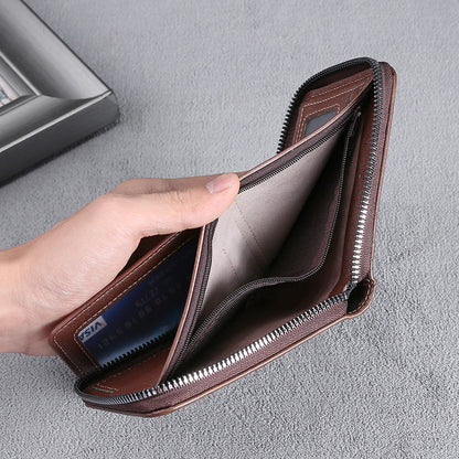 Men's Fashion Full-Zipper PU Leather Short Wallet with Multiple Card Slots
