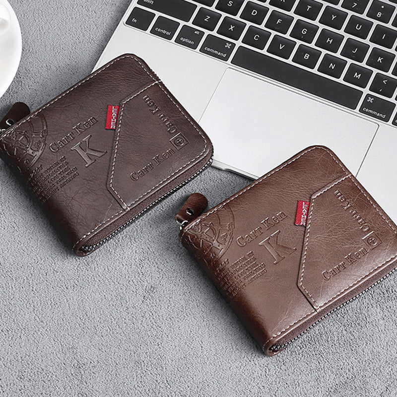 Men's Fashion Full-Zipper PU Leather Short Wallet with Multiple Card Slots