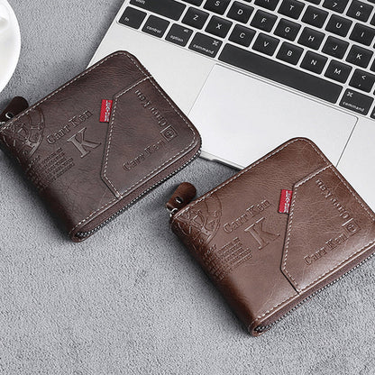 Men's Fashion Full-Zipper PU Leather Short Wallet with Multiple Card Slots