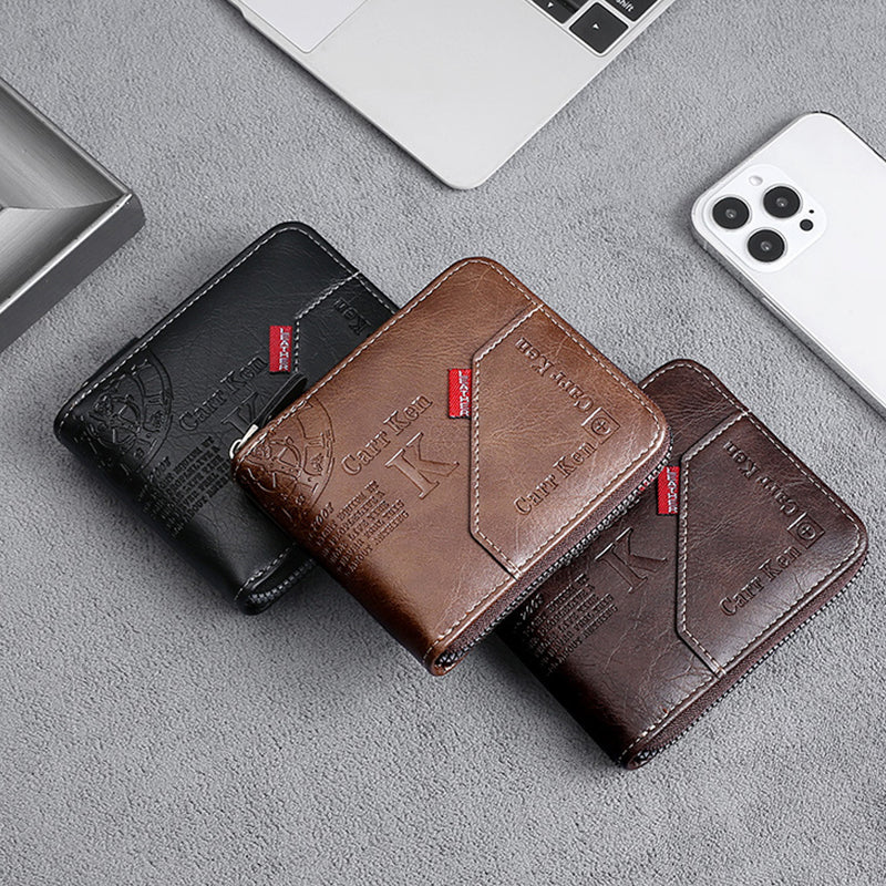 Men's Fashion Full-Zipper PU Leather Short Wallet with Multiple Card Slots