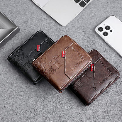 Men's Fashion Full-Zipper PU Leather Short Wallet with Multiple Card Slots