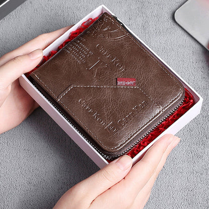 Men's Fashion Full-Zipper PU Leather Short Wallet with Multiple Card Slots