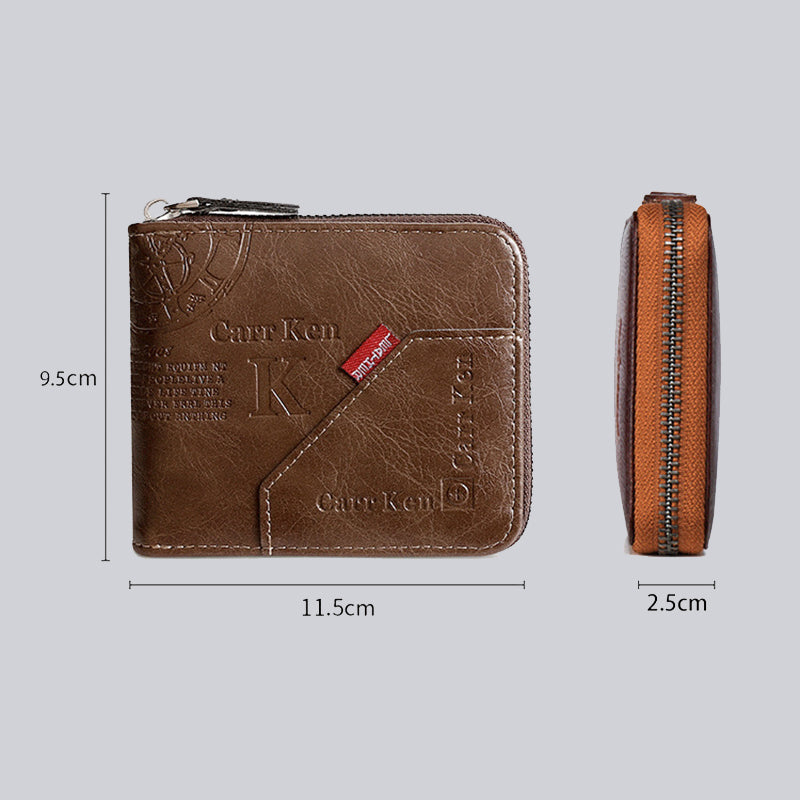 Men's Fashion Full-Zipper PU Leather Short Wallet with Multiple Card Slots