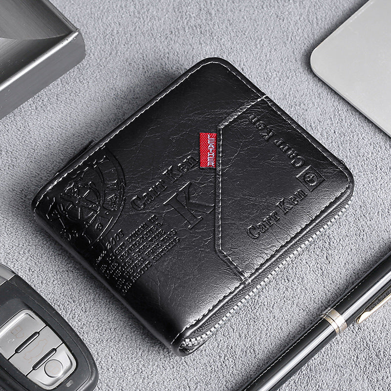 Men's Fashion Full-Zipper PU Leather Short Wallet with Multiple Card Slots