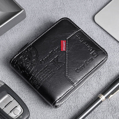 Men's Fashion Full-Zipper PU Leather Short Wallet with Multiple Card Slots