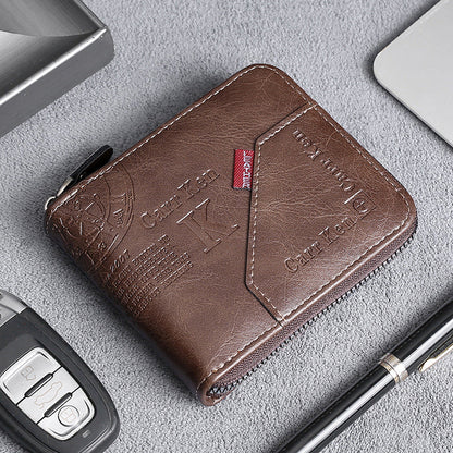 Men's Fashion Full-Zipper PU Leather Short Wallet with Multiple Card Slots