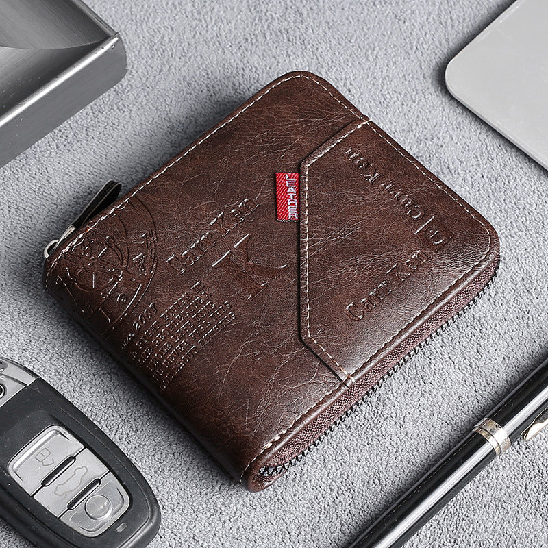 Men's Fashion Full-Zipper PU Leather Short Wallet with Multiple Card Slots