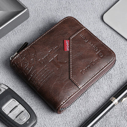 Men's Fashion Full-Zipper PU Leather Short Wallet with Multiple Card Slots