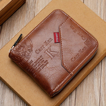 Men's Fashion Full-Zipper PU Leather Short Wallet with Multiple Card Slots