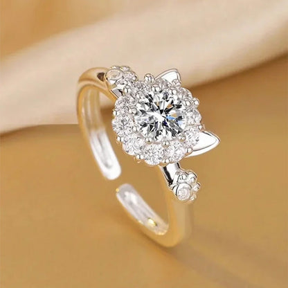 Spinning Sparkle Cat Head Ring with Style and Luck