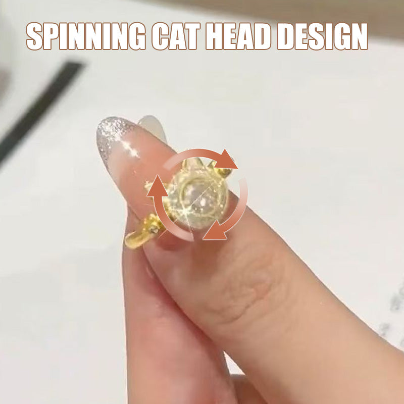 Spinning Sparkle Cat Head Ring with Style and Luck