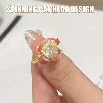 Spinning Sparkle Cat Head Ring with Style and Luck