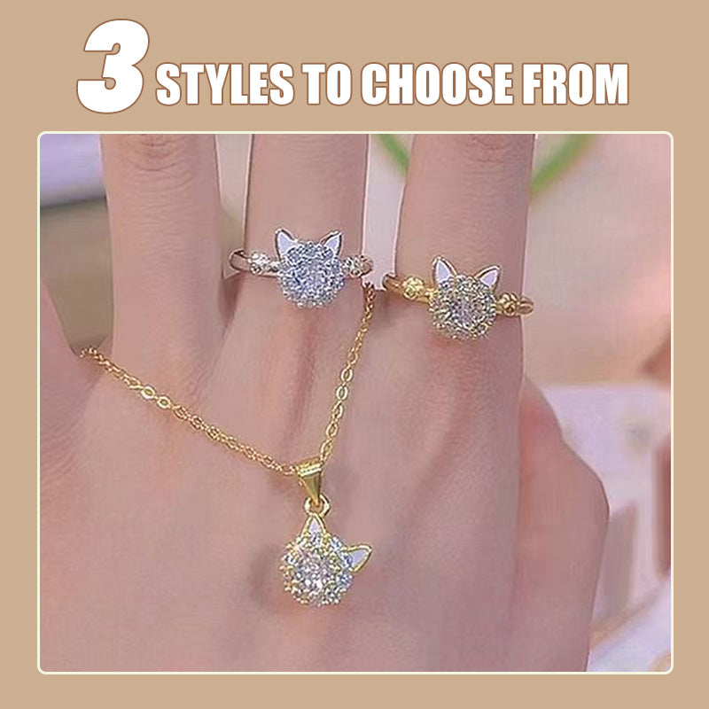 Spinning Sparkle Cat Head Ring with Style and Luck