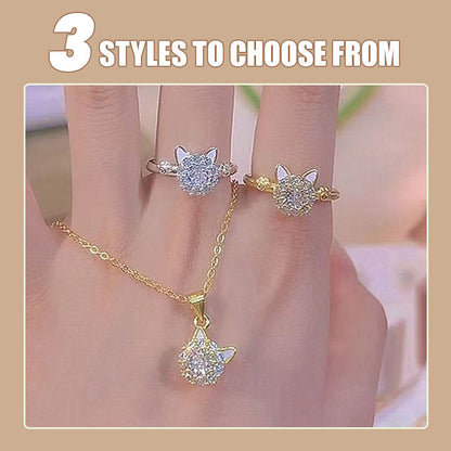Spinning Sparkle Cat Head Ring with Style and Luck