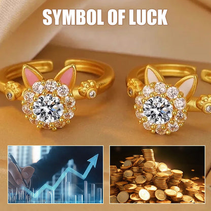 Spinning Sparkle Cat Head Ring with Style and Luck