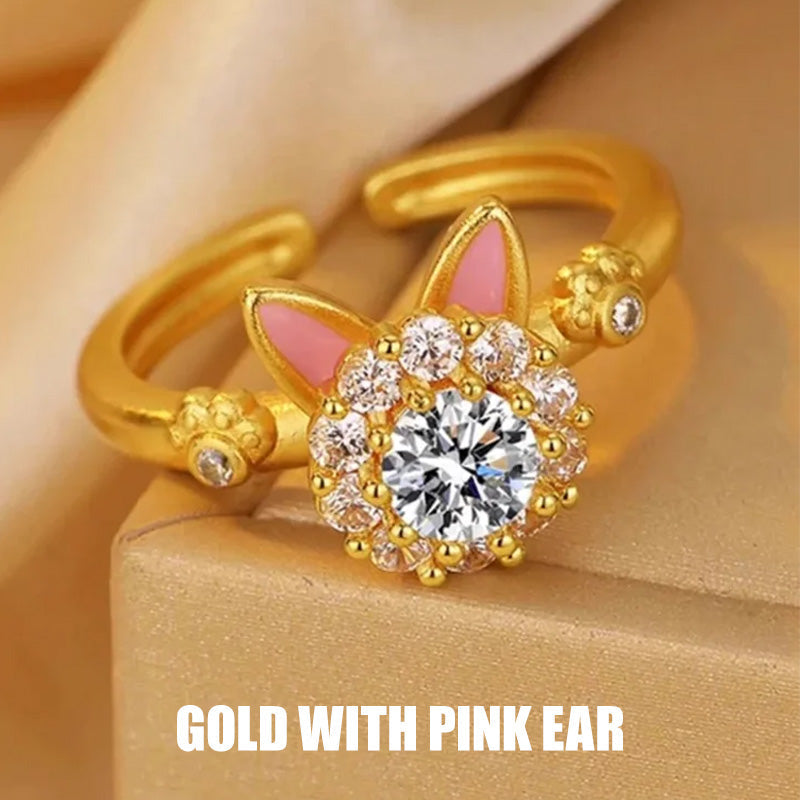 Spinning Sparkle Cat Head Ring with Style and Luck