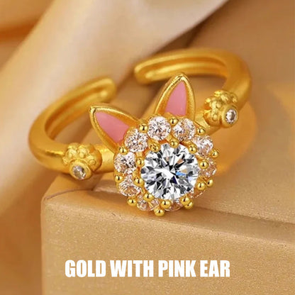 Spinning Sparkle Cat Head Ring with Style and Luck