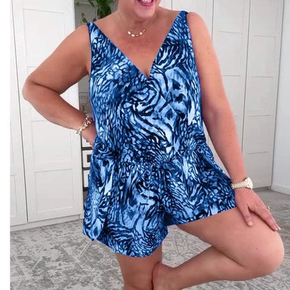 🔥Summer Hot Sale👗 Sleeveless V-Neck Printed Swimsuit