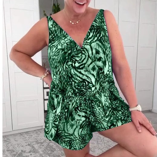 🔥Summer Hot Sale👗 Sleeveless V-Neck Printed Swimsuit