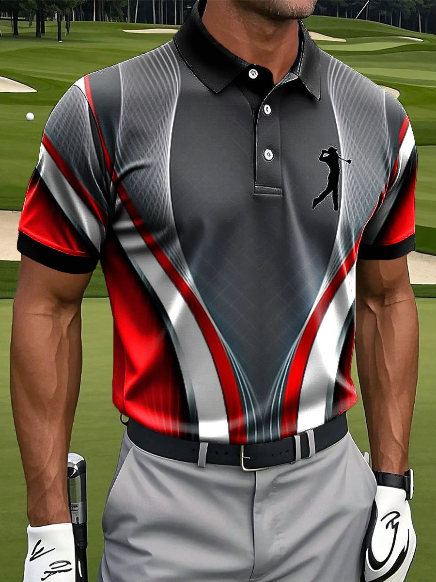 🔥Men's Abstract Geometric Line Art Print Casual Business Polo Shirt