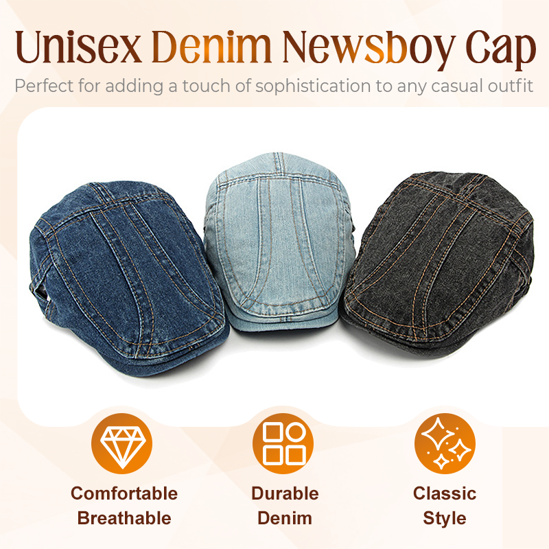 🍃 LIMITED-TIME 50% OFF! 👒 Unisex Denim Newsboy Cap – Timeless, Adjustable, Breathable 🍂