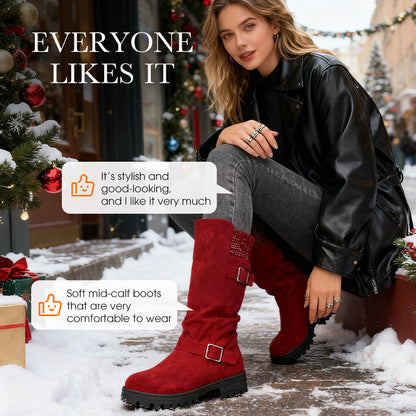 👢Pull On & Go | Women's Slouchy Faux Suede Mid-Calf Boots