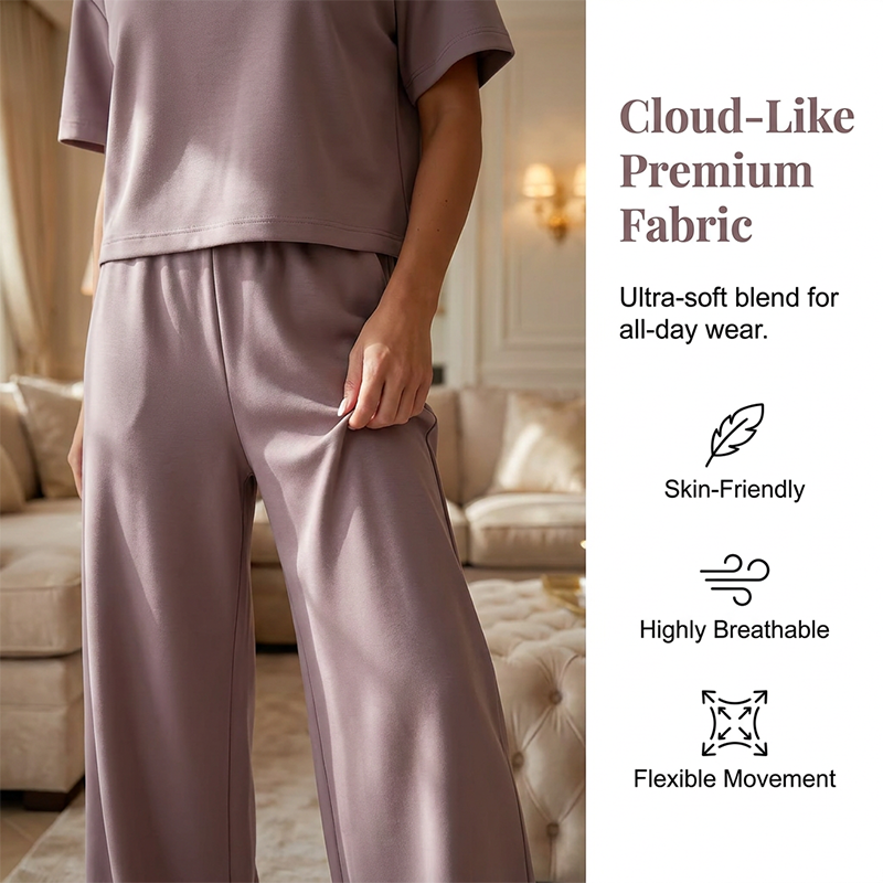 ✨ Effortless Comfort | Women's Relaxed Top & Wide-Leg Pants 2-Piece Set