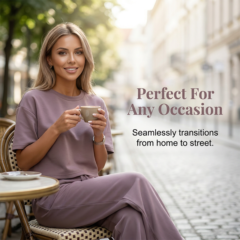 ✨ Effortless Comfort | Women's Relaxed Top & Wide-Leg Pants 2-Piece Set