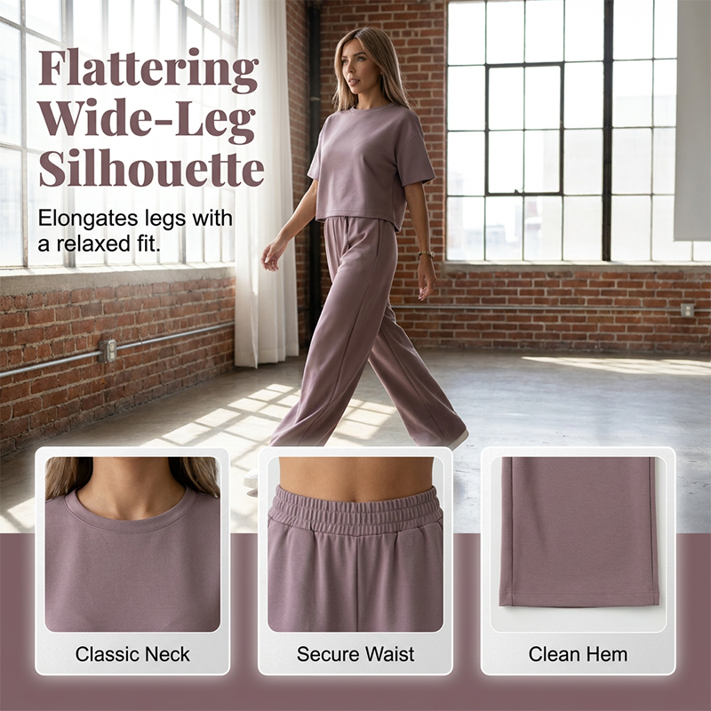 ✨ Effortless Comfort | Women's Relaxed Top & Wide-Leg Pants 2-Piece Set