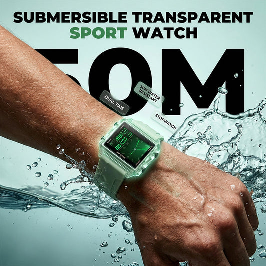 ⌚ Waterproof Transparent Digital Watch – 50M Rating, Luminous Display, Hybrid Time ✨