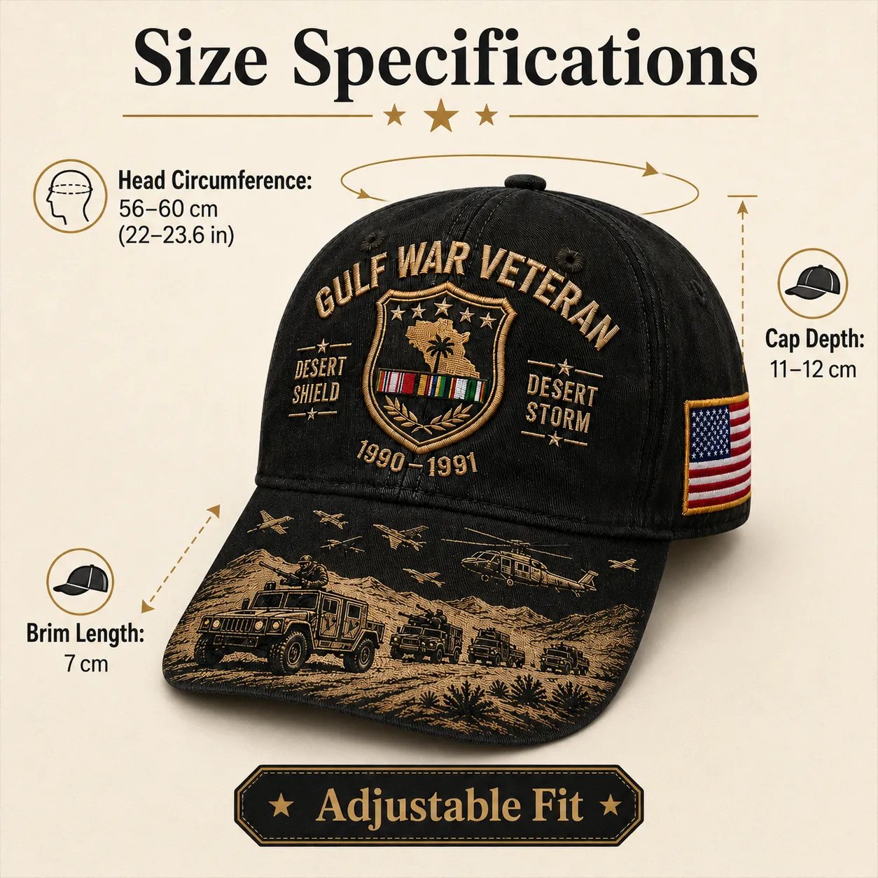 Gulf War Veteran Desert Shield & Desert Storm Commemorative Cap