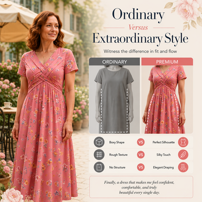 Women’s V-Neck Floral Print Dress – Twist Waist & Flattering Fit