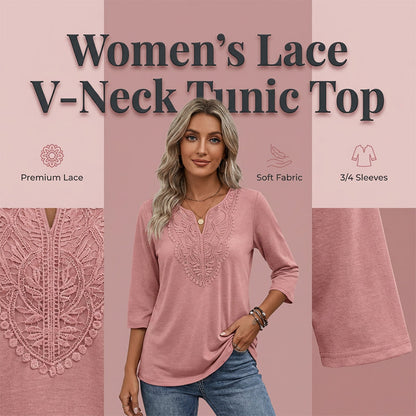 ☀️👚 Lace-Trim V-Neck Blouse – Breathable Fabric & Flattering Drape for Work or Weekend 🌿