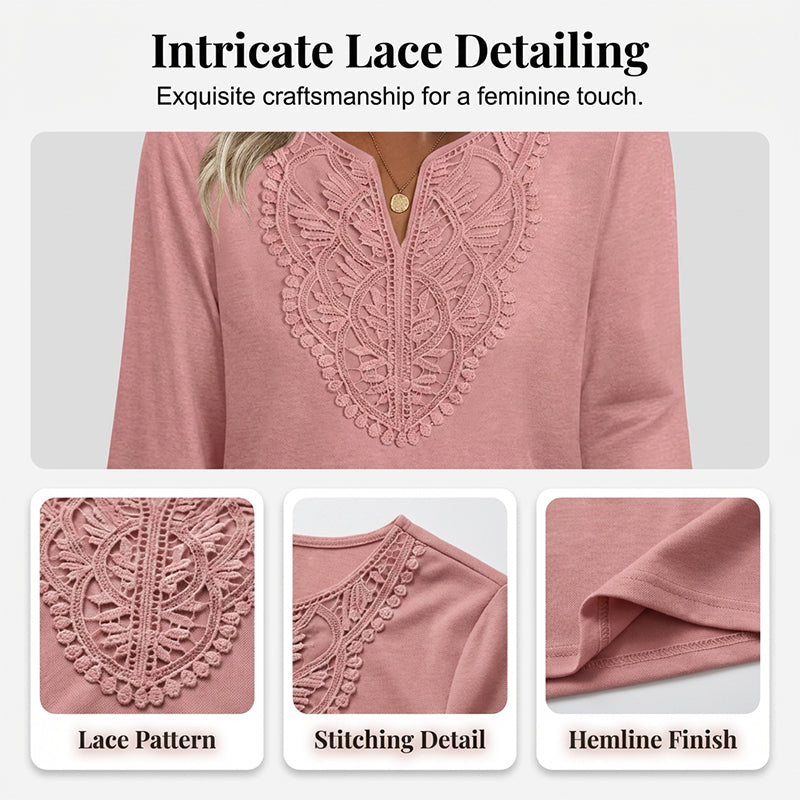 ☀️👚 Lace-Trim V-Neck Blouse – Breathable Fabric & Flattering Drape for Work or Weekend 🌿