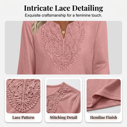 ☀️👚 Lace-Trim V-Neck Blouse – Breathable Fabric & Flattering Drape for Work or Weekend 🌿