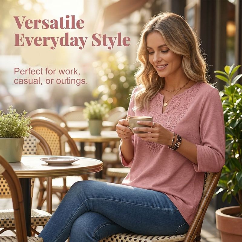 ☀️👚 Lace-Trim V-Neck Blouse – Breathable Fabric & Flattering Drape for Work or Weekend 🌿