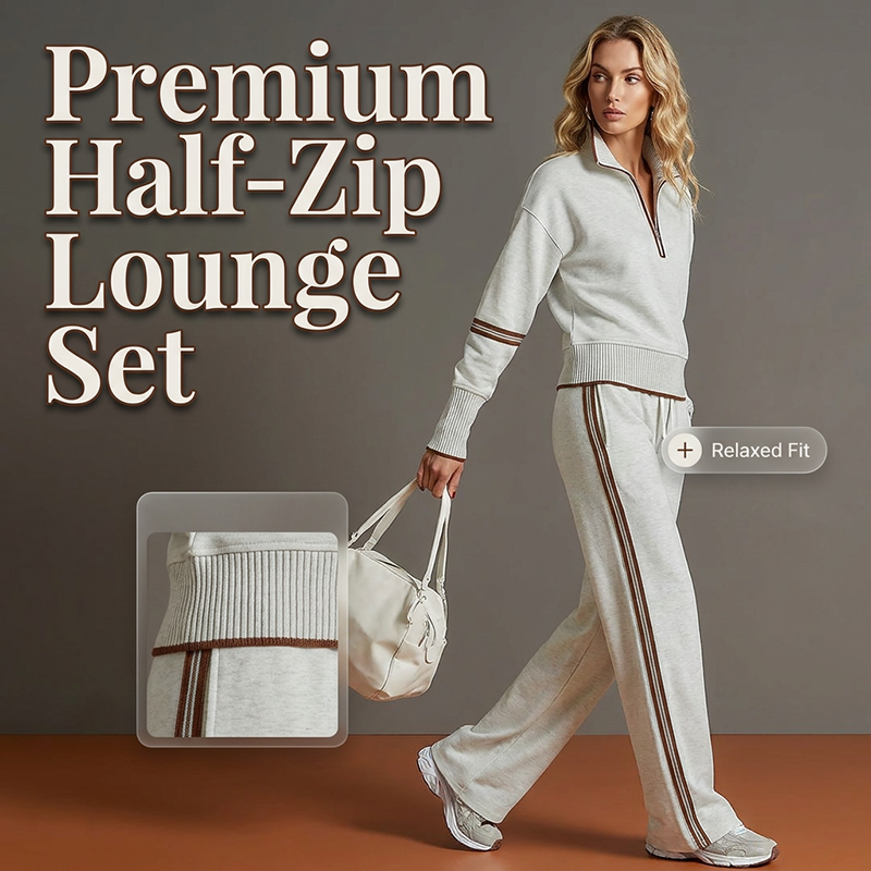 🥳🎉New Season Essentials!!🎉✨ Effortless Comfort | Women's Half-Zip Top & Wide-Leg Pants 2-Piece Set