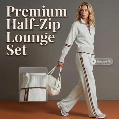 🥳🎉New Season Essentials!!🎉✨ Effortless Comfort | Women's Half-Zip Top & Wide-Leg Pants 2-Piece Set