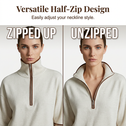 🥳🎉New Season Essentials!!🎉✨ Effortless Comfort | Women's Half-Zip Top & Wide-Leg Pants 2-Piece Set