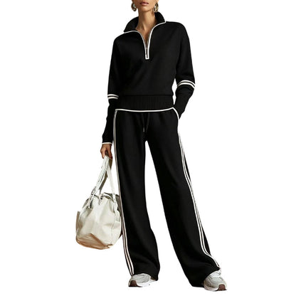 🥳🎉New Season Essentials!!🎉✨ Effortless Comfort | Women's Half-Zip Top & Wide-Leg Pants 2-Piece Set