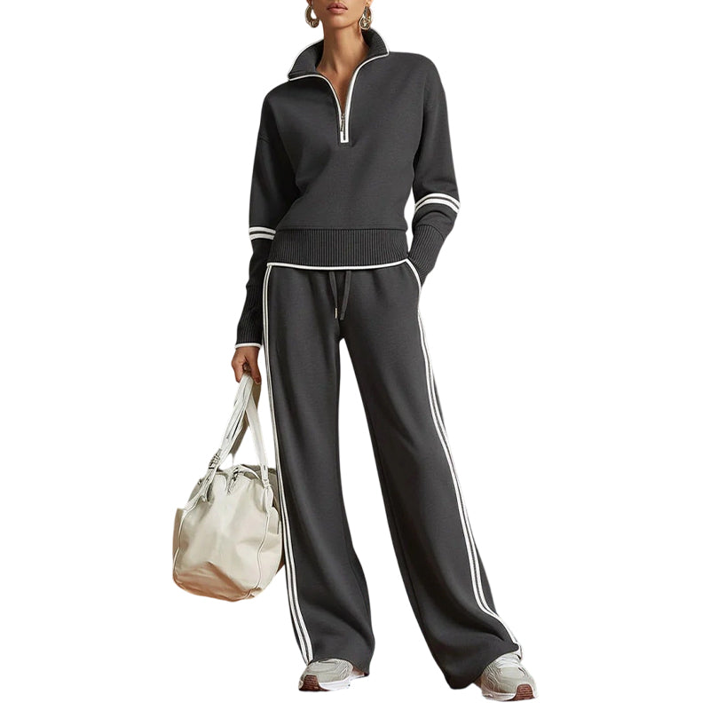 🥳🎉New Season Essentials!!🎉✨ Effortless Comfort | Women's Half-Zip Top & Wide-Leg Pants 2-Piece Set