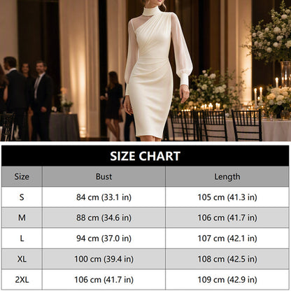 👗 Mock Neck Mesh Bodycon Midi Dress⭐Sheer Sleeve Detail & Fitted Silhouette for Effortless Evening Elegance