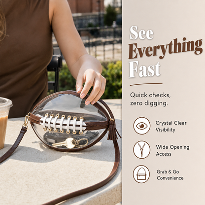 🏈 Game-Day Statement | Women's Clear Football-Shaped Crossbody Bag
