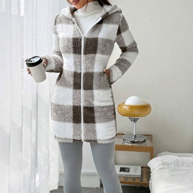 💖Black Friday Mega Deal – 50% off!💖 Classic Plaid, Cozy Long-Line Coverage 🍂Women's Zip-Up Hooded Jacket