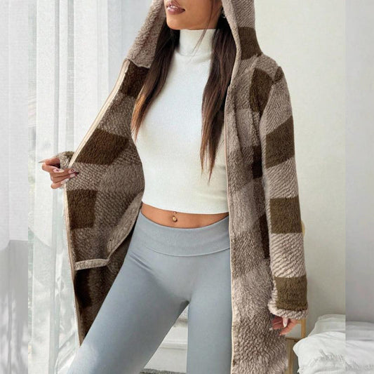 💖Black Friday Mega Deal – 50% off!💖 Classic Plaid, Cozy Long-Line Coverage 🍂Women's Zip-Up Hooded Jacket