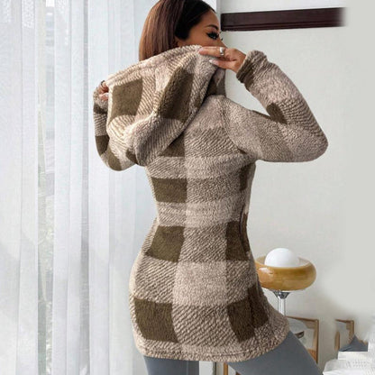 💖Black Friday Mega Deal – 50% off!💖 Classic Plaid, Cozy Long-Line Coverage 🍂Women's Zip-Up Hooded Jacket