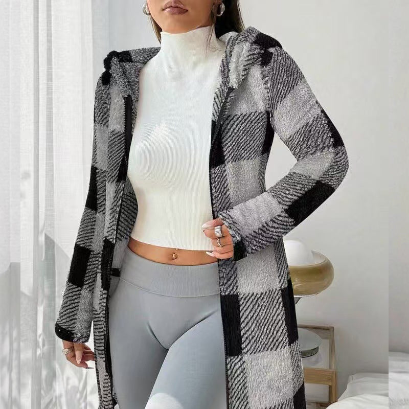 💖Black Friday Mega Deal – 50% off!💖 Classic Plaid, Cozy Long-Line Coverage 🍂Women's Zip-Up Hooded Jacket